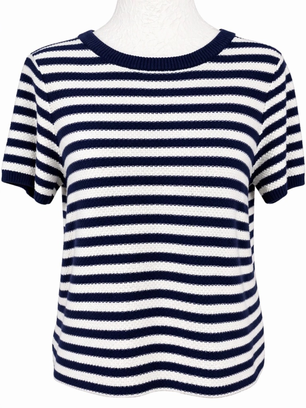Tommy Bahama Coastal Striped Knit Top Navy White Short Sleeve Sweater Medium